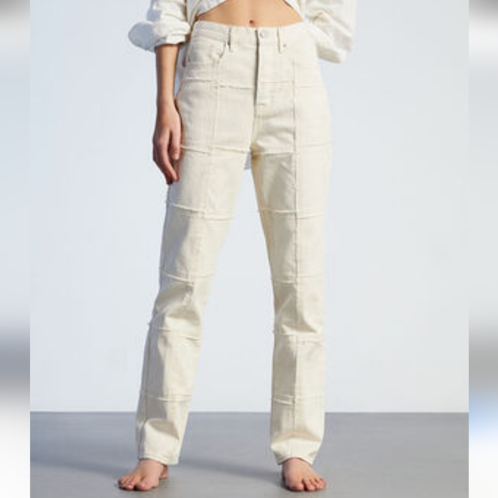 Zara Paneled Straight Leg Jeans Size US 4 In White